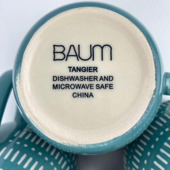 Baum Tangier Turquoise Mug Set of 4 Ceramic Coffee Cups Orange Inside 19 Oz - Picture 9 of 9